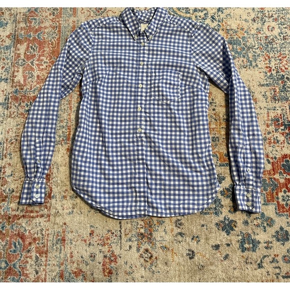 Gap Shrunken Boyfriend light blue cotton gingham button down - Picture 1 of 5